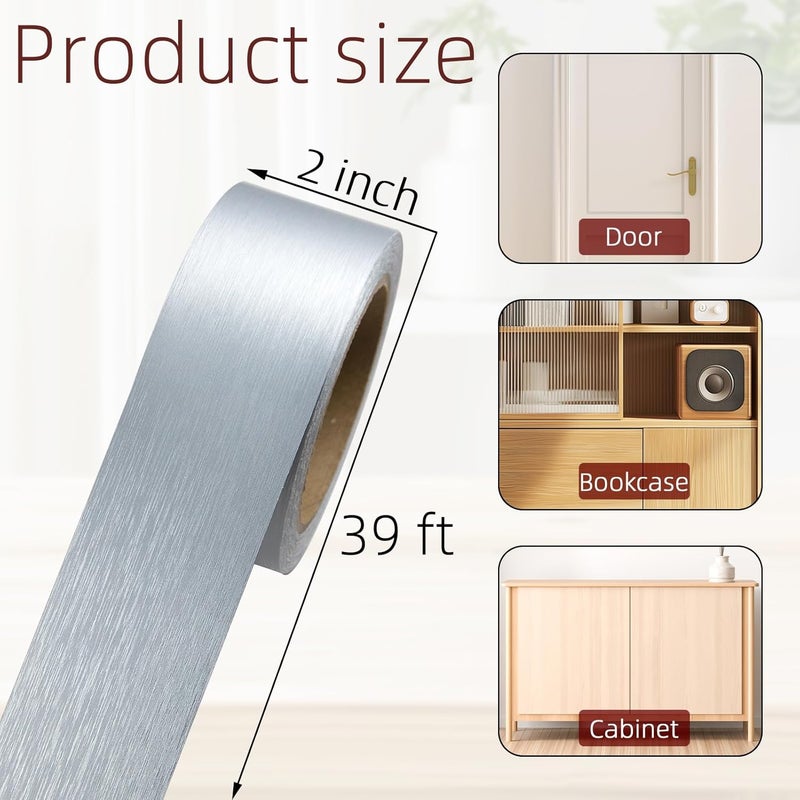 Ruaniao Peel and Stick PVC Self-Adhesive Border Trim, 2 Inch X 39 Ft PVC Baseboard Molding Trim Repair Tape, Brushed Silver Mirror Tape Border for Home Kitchen, Dining Room, Office, Bathroom - Image 2
